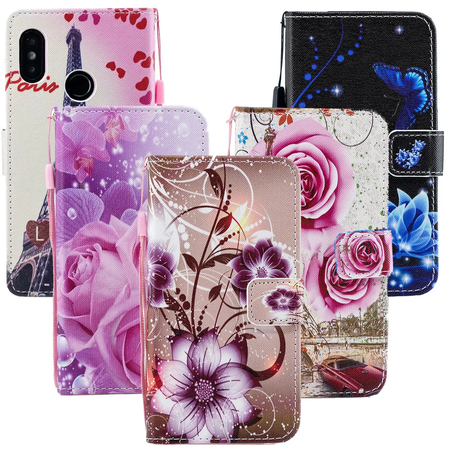 Кожаный чехол кошелек с цветами для Xiaomi Mi 9T 9 SE 8 Lite A1 A2 F1 Redmi 7A 6A 5A 5 Plus 4X Go Mix 2S Note 7S 7 6