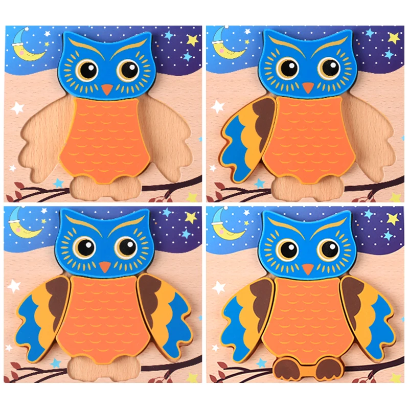 Деревянные игрушки Детский 3D пазл Раннее Обучение головоломки с животными