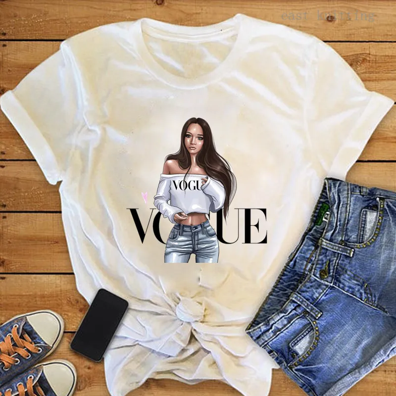 Женская футболка с короткими рукавами Fshion белая Повседневная круглым вырезом и