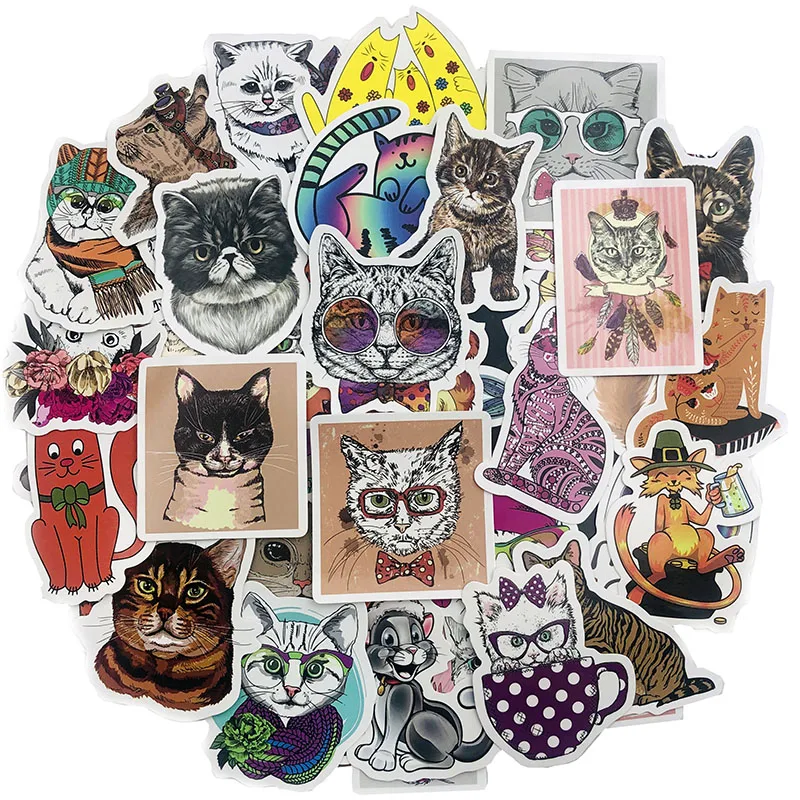 

50Pcs Cute Color Cartoon Animal Cat Sticker For Refrigerator Diary Notebook Computer Suitcase Scrapbook DIY Manual Sticker