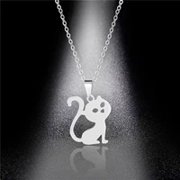 2021 simple cute elegent cat necklace pendants for women stainless steel animal cat kitten necklaces pet lover gifts drop ship