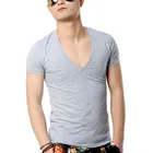 Мужская футболка с глубоким v-образным вырезом Zecmos, винтажная однотонная облегающая футболка с коротким рукавом, модный топ