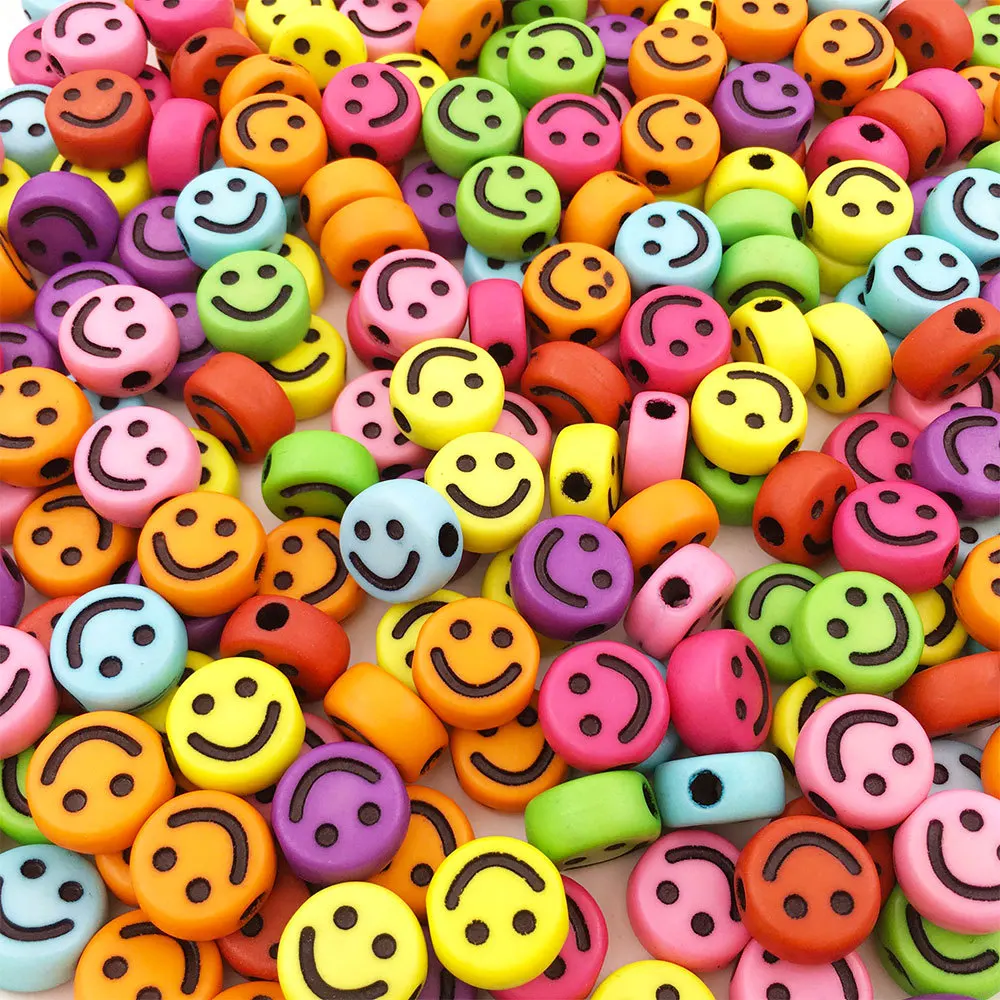 

100 шт. акриловые разделенные бусины с изображением смайлика для изготовления ювелирных изделий Мультяшные детские браслеты ожерелья бусин...