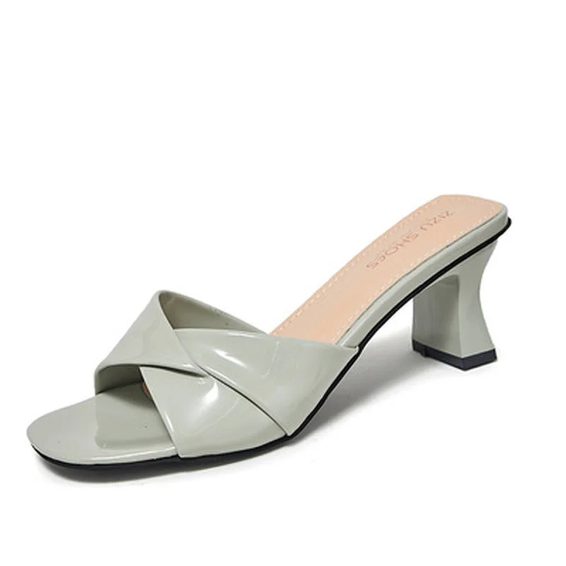 

Fashion New Women's Slippers Splicing Vamp Solid Color Simple and Mature Belt with Heel All-match Sexy Outdoor Women's Slippers