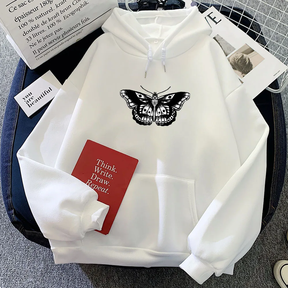 Women Punk Butterfly Printed Sweatshirt Womens Kangaroo Pocket 90's Clothing Style Vintage Winter Sweetshirt Dark Gothic Hoodies
