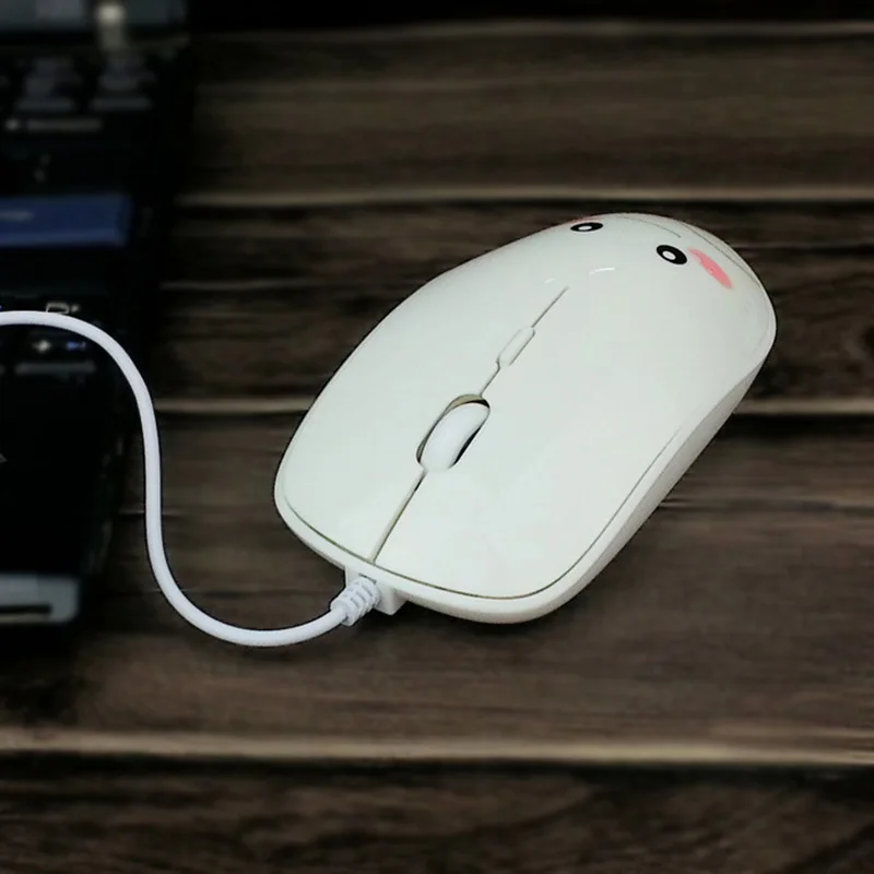 

New Cute Cartoon Wired Mouse Computer Gaming Mouse 1600DPI Optical Mouse High Quality Pink White Mouse for Laptop PC