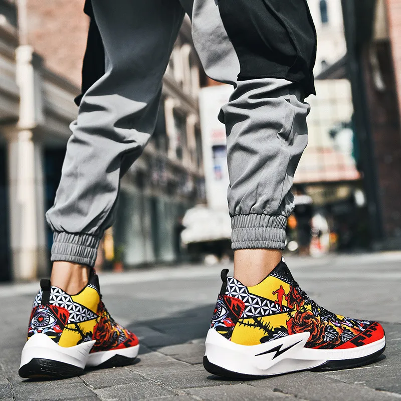 Retro Colorful Printed Basketball Shoes For Man Profession Couple Designer Sneakers Men Outdoor Breathable Mesh Training Shoes