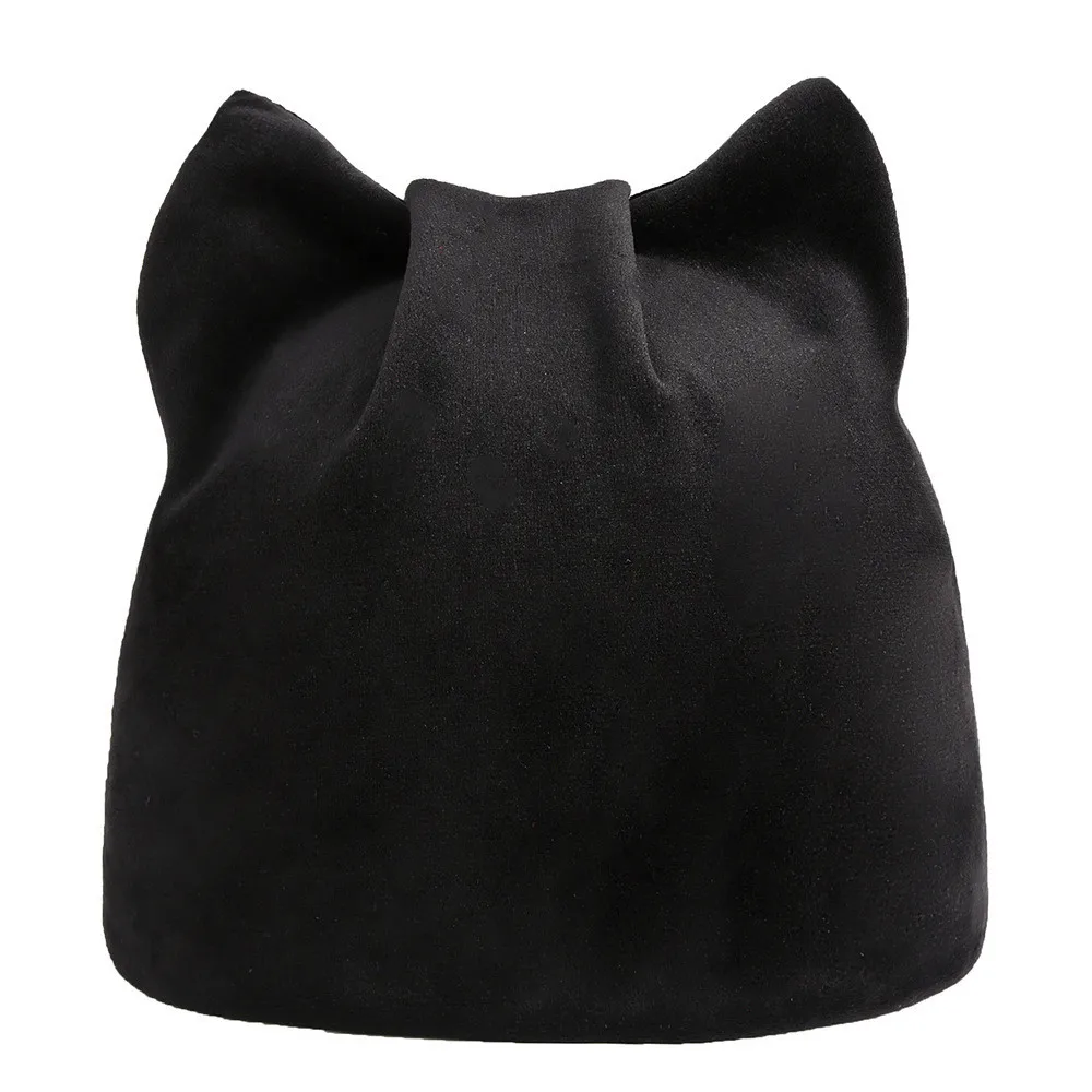 Модная осенне зимняя шапка бини русские шапки Теплые в виде кошки Женский