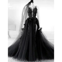 gothic black long wedding dress 2022 sexy bridal gown vestidos de novia sexy tulle wedding gowns trouwjurk plus size