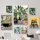 Греческая плитка, ботанические дома, растения, искусство, скандинавский плакат, домашний декор, бохо, зеленые листья, Декор, картина, современное настенное искусство, холст, живопись