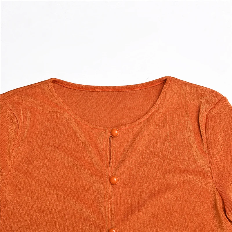 

Casual Ladies O Neck Green Orange Basic T shirt Women 2021 Summer Spring Cropped T Shirt Tops Sexy Streetwear Long Sleeve Tees