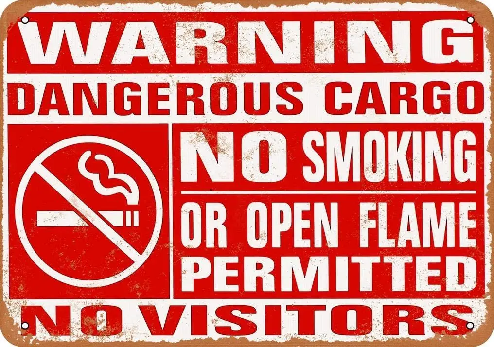 

ZMKDLL 20x30 cm Tin Sign Warning Dangerous Cargo No Smoking or Flame Vintage Look Metal Sign