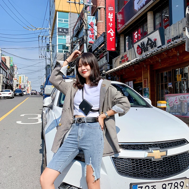 

Retro Irregular Jeans Shorts Women Korean Thin Sexy Holes Slim Half Length Denim Shorts Women High Waist Pants Ladies Large Size