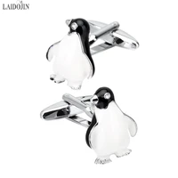laidojin fashion penguin cufflinks for mens shirts accessories high quality enamel crystal animal cufflink men jewelry gemelos