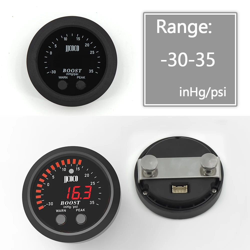 

Universal 52MM S-Series boost gauge Ultra-Thin Round with Red Light LED Display vacuum gauge turbo boost meter -30psi~ 35PSI
