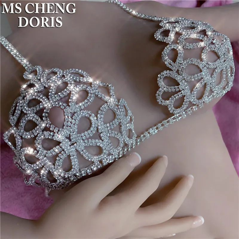 

Dropship Sexy Rhinestone Body Chain Bra Accessories for Women Transparent Panties Thong Chain High Waist Body Jewelry Gift