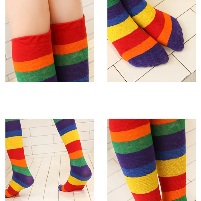 Носки для девочек повседневные Модные гольфы в радужную полоску детские дышащие