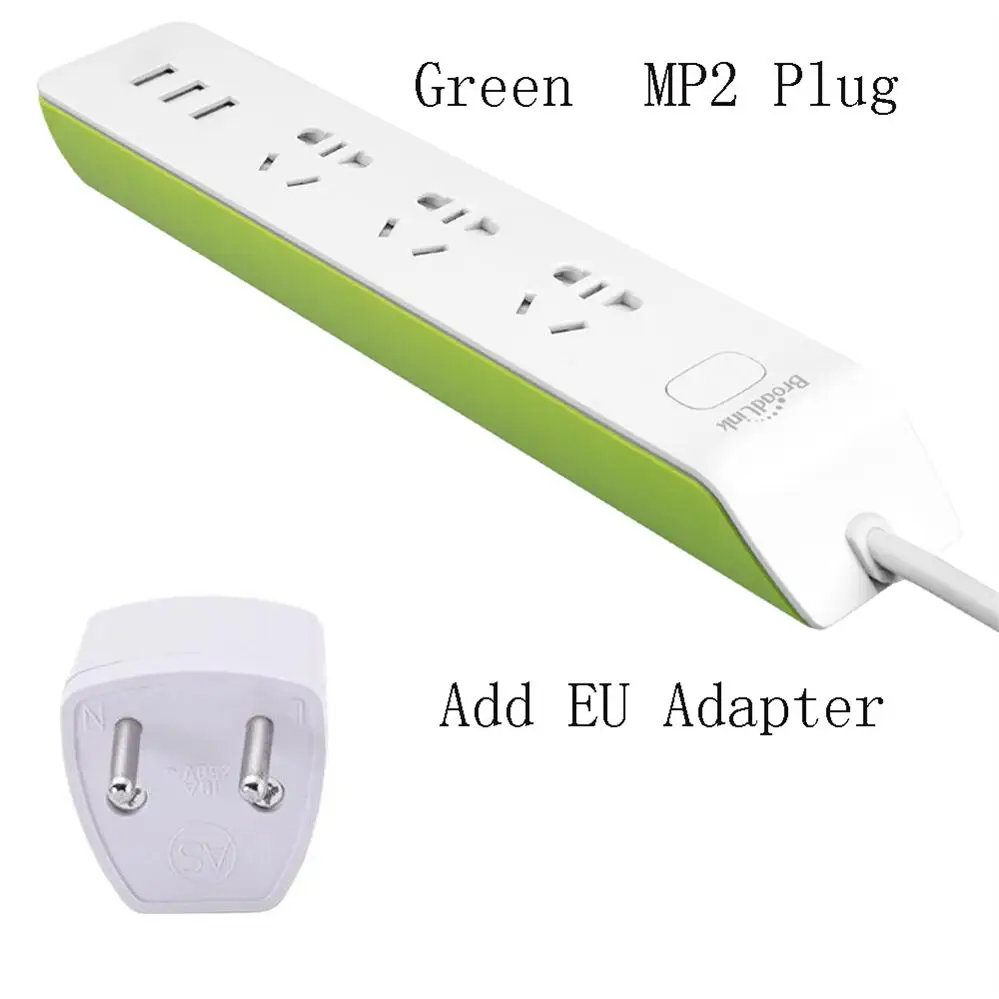 Green EU Adapter Broadlink силовая лента MP2 3G \ 4G вилка USB зеленый белый 2.1A 1,8 mOriginal WiFi переключатель 3 гнезда AU UK US EU адаптер Пульт дистанционного управления - Комплект: Green EU Adapter