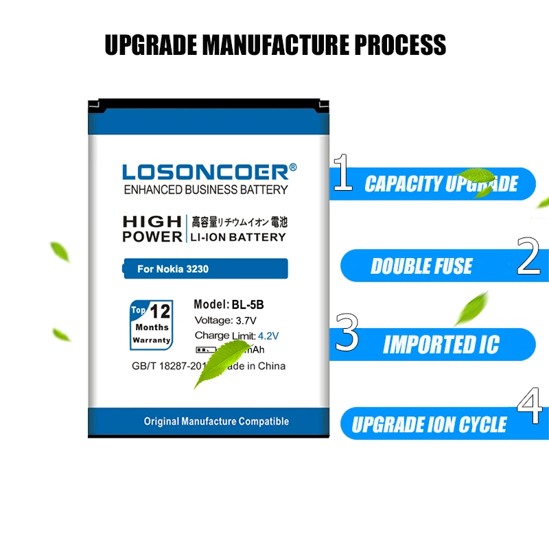 Фотоаккумулятор LOSONCOER 3500 мАч для Nokia 3230 5070 5140 5140i 5200 5300 5500 6020 6021 6060 6070 6080 6120C 6120 7260 7360 |