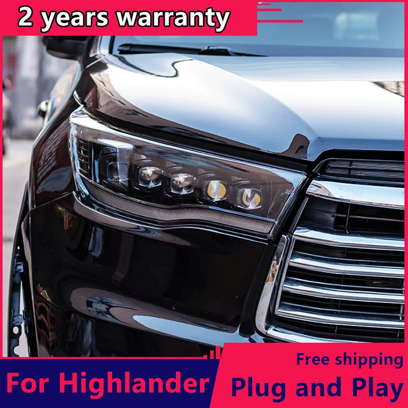 Faros delanteros para Toyota Highlander, señal de giro dinámica LED DRL de haz bajo y alto, estilo de coche, 2015-2017