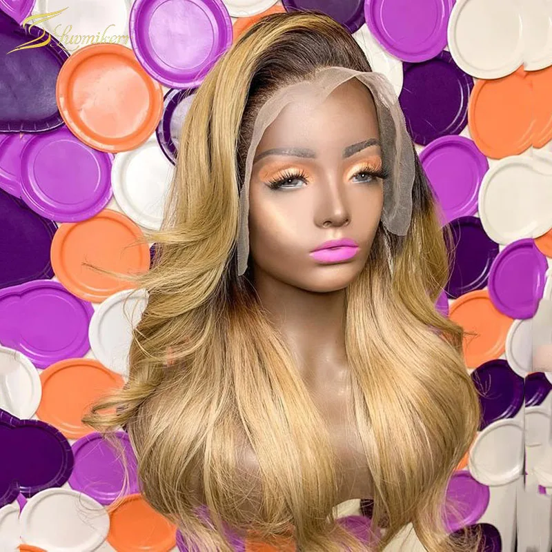 

Ombre 13X4 Lace Front Human Hair Wig Preplucked 1B 27 Colored Wavy Natural Real Brazilian 4x4 Closure Wigs For Black Women Full