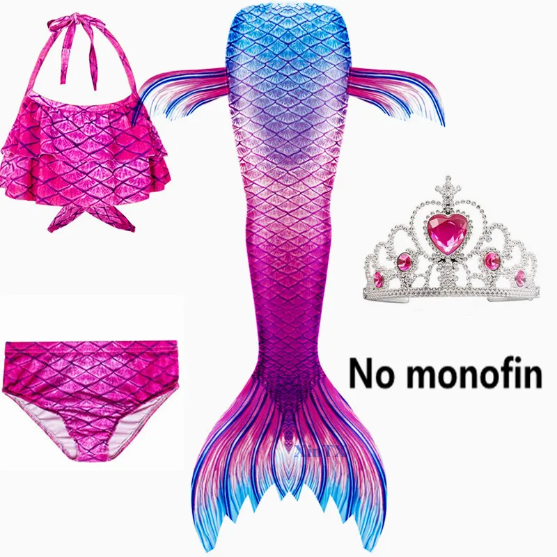 4pcs No Monofin Лидер продаж; детский купальный костюм с хвостом русалки и плавником для девочек; купальный костюм-бикини; платье с добавлением монофина; очки с гирляндой; купальный костюм - Цвет: 4pcs No Monofin