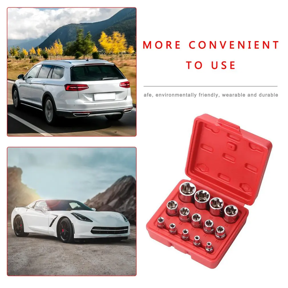 

14 Pcs 1/4 Inch E Type 3/8 Hex Socket Chrome Vanadium Steel Socket Set Auto Repair Household Tool Set Hexagonal Plum Socket