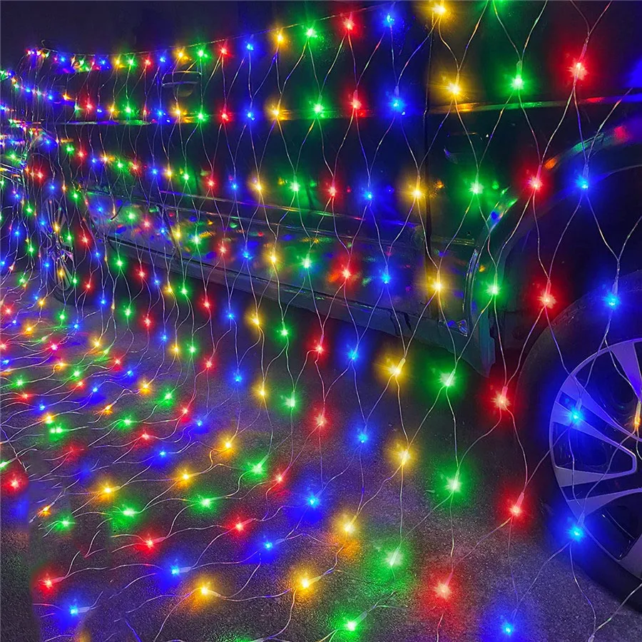 

Garden Net Lights Waterproof 8 Lighting Modes Net Mesh Fairy Lights String Christmas Curtain Light Fairy Garland For Backyard