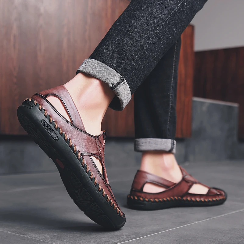 

Men's Sandals Fashion Rubber Sandals Men Men's Sports Work Beach Outdoor Shoes Summer Flip Flops Slippers Leather Home