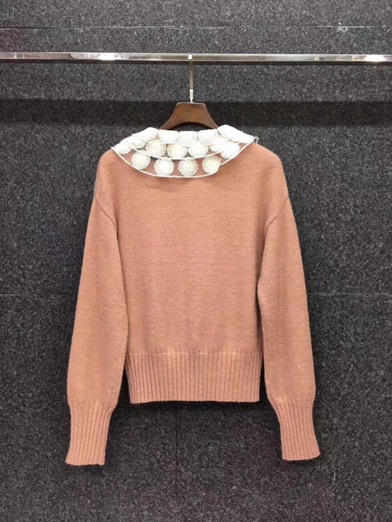 

2020 autumn and winter new women's color matching stitching lapel neckline bow decoration long-sleeved wild sweater 1205