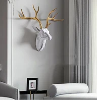 Nordic Home Living Room Background Wall Hanging Marble Texture Deer Head Wall Sculpture Golden Antlers Hotel  Wall Decor Statue
