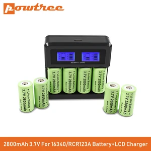 powtree cr123a rcr 123 icr 16340 battery 2800mah 3 7v li ion rechargeable battery for arlo security camera l70 free global shipping