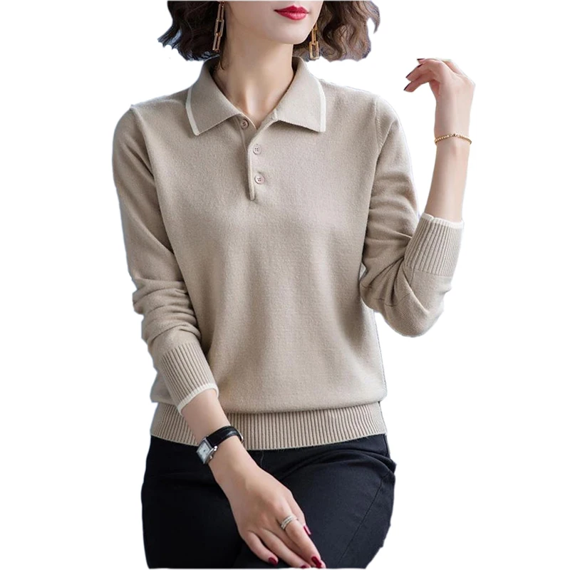 2020 Fashion Doll Collar Knitted Sweater Middle aged Women Autumn Winter Pullover Casual Top Plus Size Bottoming Sweaters KW214 | Женская