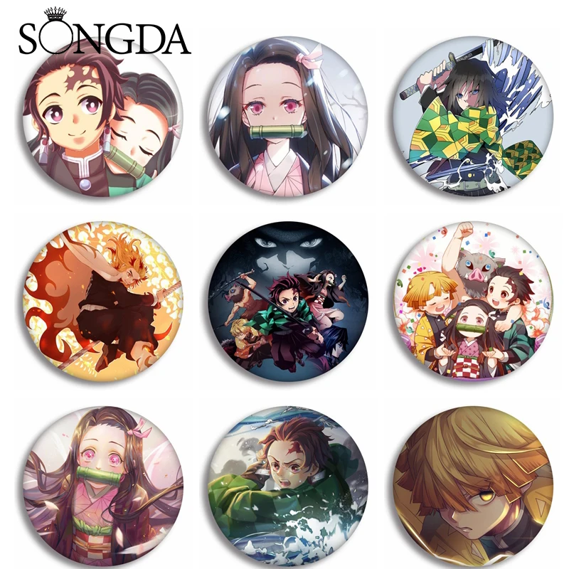 

Anime Demon Slayer Badges Cartoon Figures Kimetsu No Yaiba Kamado Tanjirou Clothes Backpack Fashion Pins Cool Decorative Jewelry