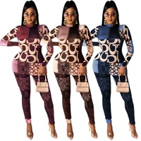 fashion high collar letter printed two piece sets urban casual womens skinny pants suit street hipster nightclub suit 2021