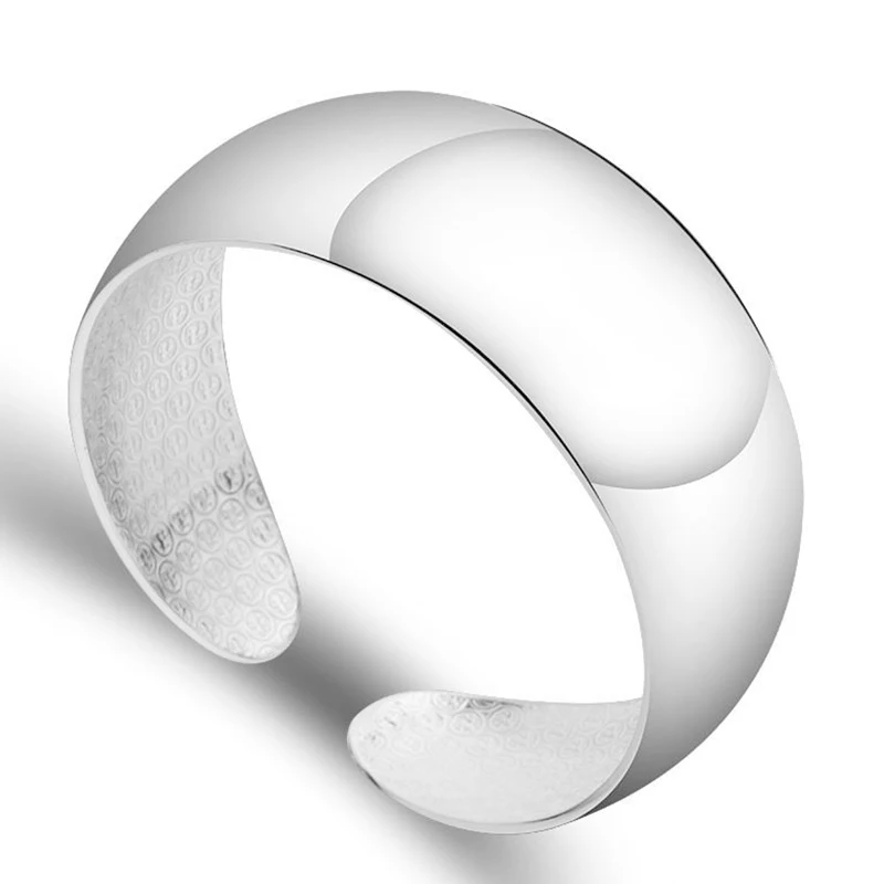 

New Silver Bracelet Female Young Style Wide Face Fashion Open Smooth Simple Solid Ethnic Style Jewelry Accessory