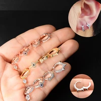 new evil eye knot rivet charm circle huggie earring stud rose gold silver color mosaic cz mini earring women jewelry brincos