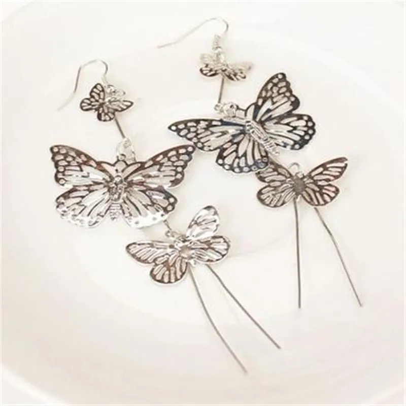 

Top Fashion Real Earings Pendientes European And American Fashion Punk Multi-level Long Hollow Out The Butterfly Earrings