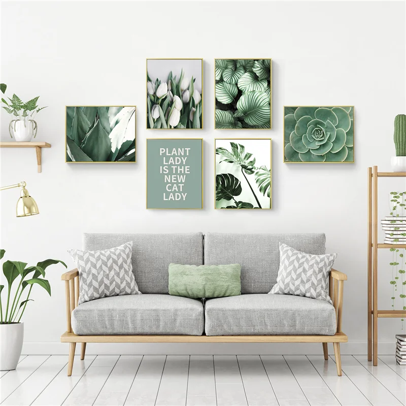 

Nordic Green Plants Leaves Poster Scandinavian Style Wall Art Canvas Painting Modern Decorative Pictures for Living Room