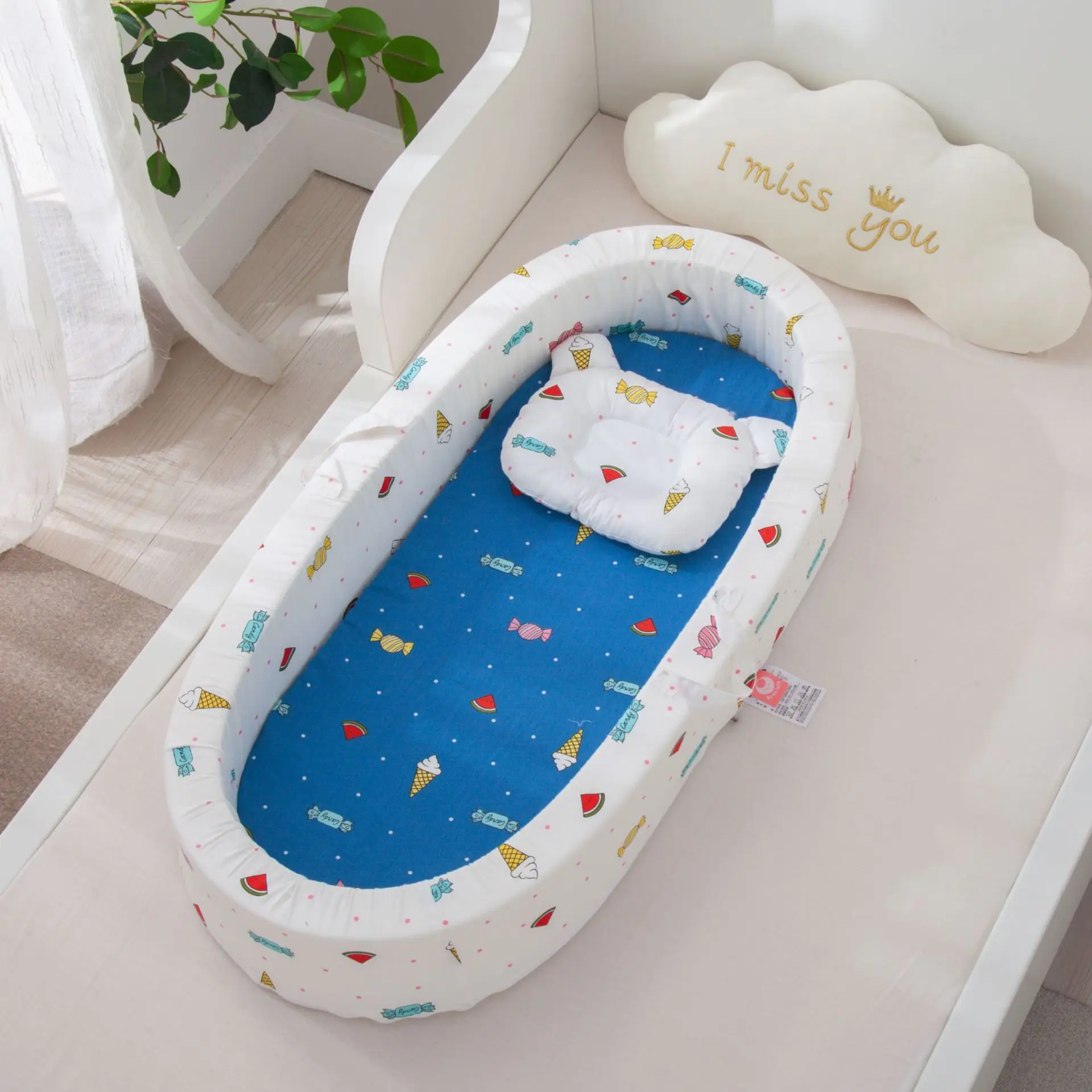New 90*45cm Baby Nest Bed with Pillow Portable Crib Travel Infant Toddler Cotton Cradle for Newborn Bassinet Bumper | Мать и ребенок