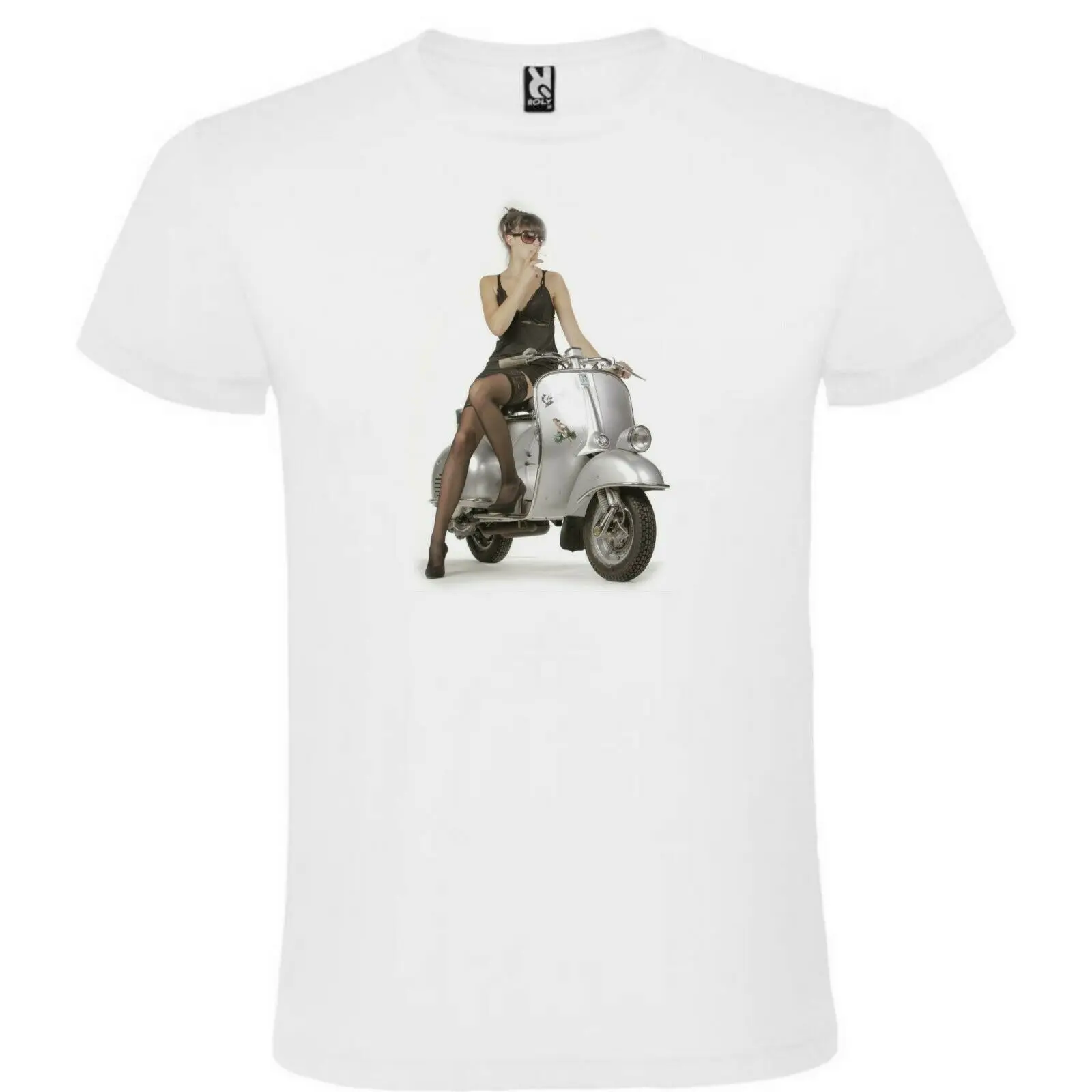 Футболка Vespa девочка белый человек Размеры S M L XL XXL 100% хлопок короткий рукав