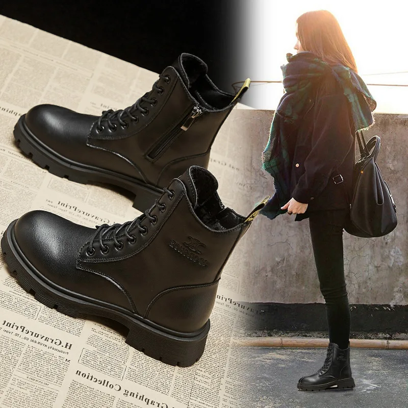 

2022 Winter new Martin boots British students plus velvet short boots female thick-soled warm and thin boots B03