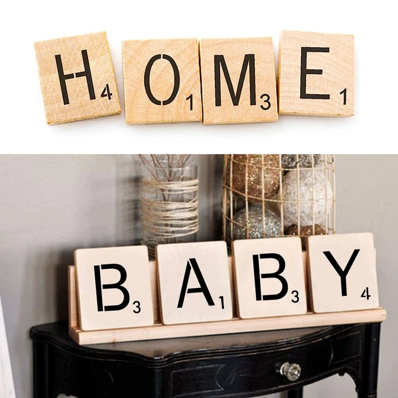 

26Pcs Reusable Scrabble Letters Wall Decor Scrabble Style Tile Stencil Letters Kids DIY Art and Craft Drawing Template