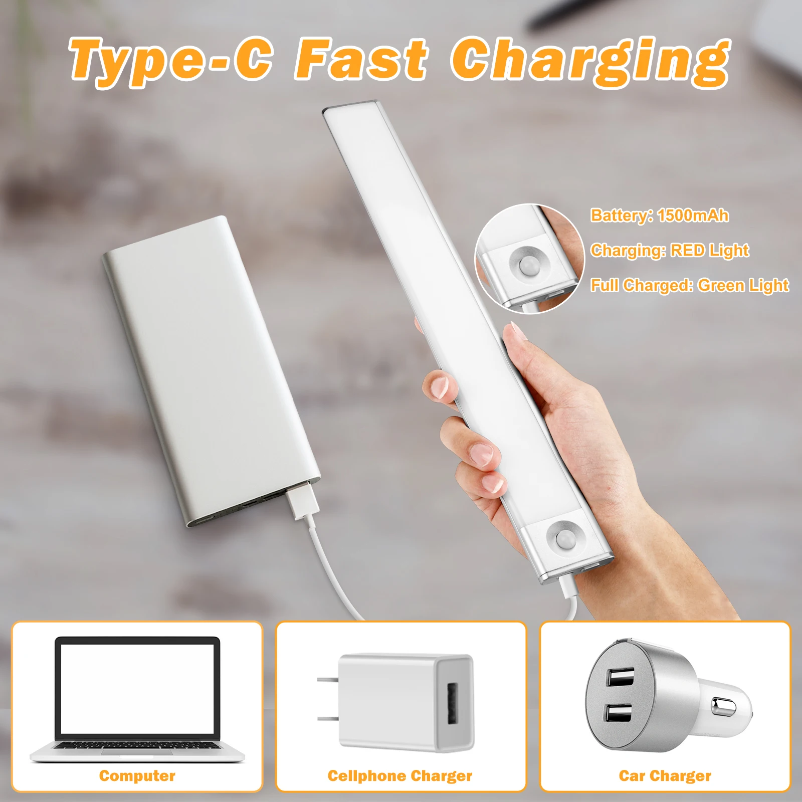 

Ultra Thin 23.3/40cm LED Under Cabinet Lights USB Rechargeable PIR Motion Sensor Closet Wardrobe Lamp Night Light For Kitchen