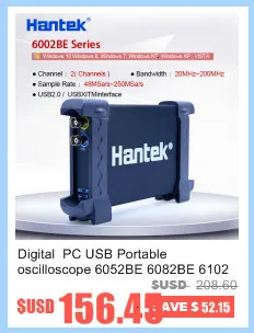 Hantek DSO5202P цифровой осциллограф 200 МГц 2 канала 1GSa/s " TFT ЖК-дисплей запись Длина 40 К USB AC110-220V рабочего стола osciloscope
