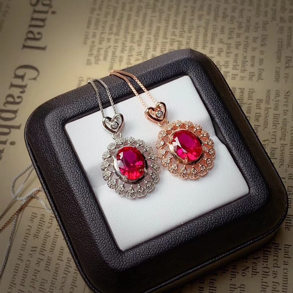 

classic red garnet gemstone necklace for women silver ornament birthday party gift oval natural gem good color girl present