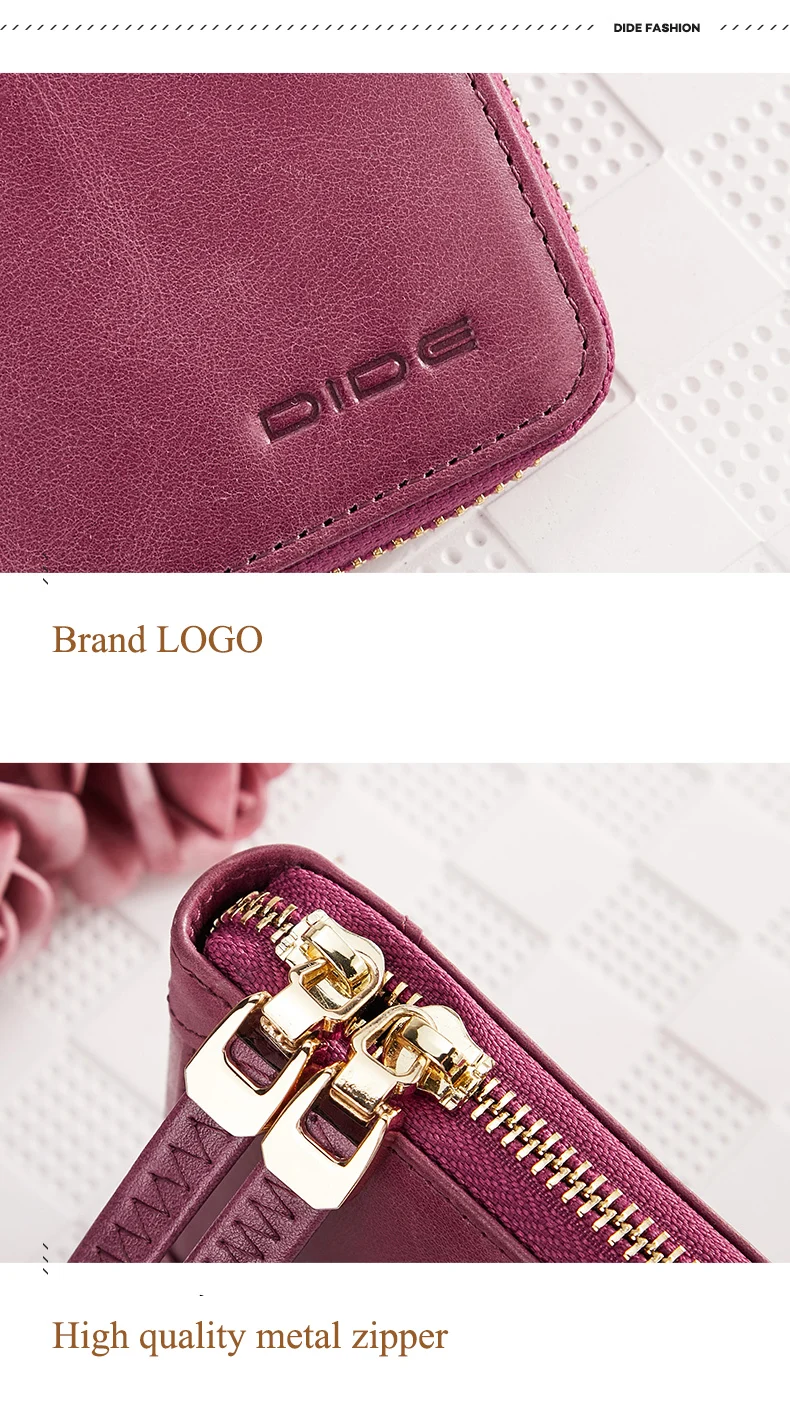 DIDE Новинка, Женский кошелек из воловьей кожи, роскошный дизайн, модный женский кожаный женский кошелек на молнии, кошелек для монет, держатель для карт