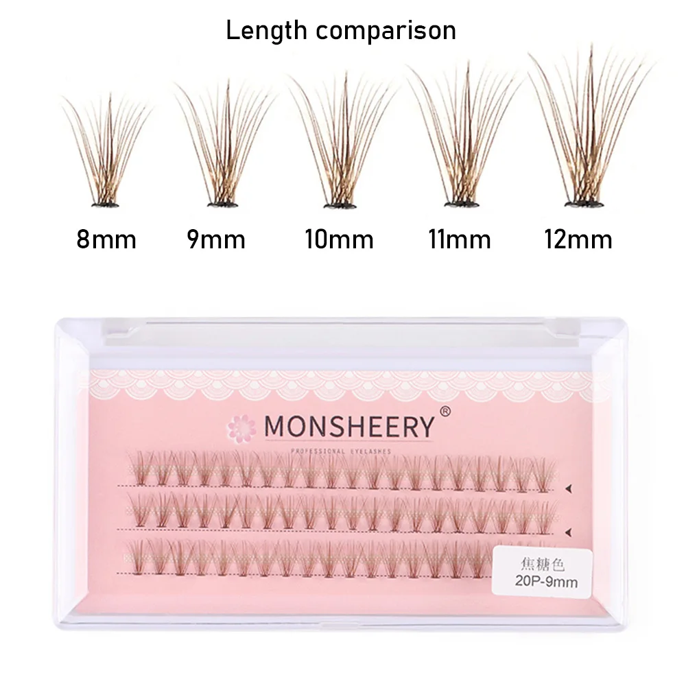 

1Box Caramel Color False Eyelash Grafting Bushy 20 Roots For 1 Cluster Eyelashes Extension Thickening Lashes Eye Makeup Tool