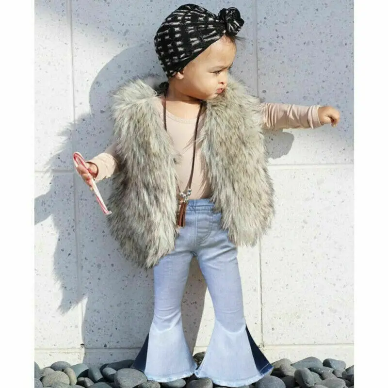 Модные джинсы для маленьких девочек брюки с широкими штанинами малышей