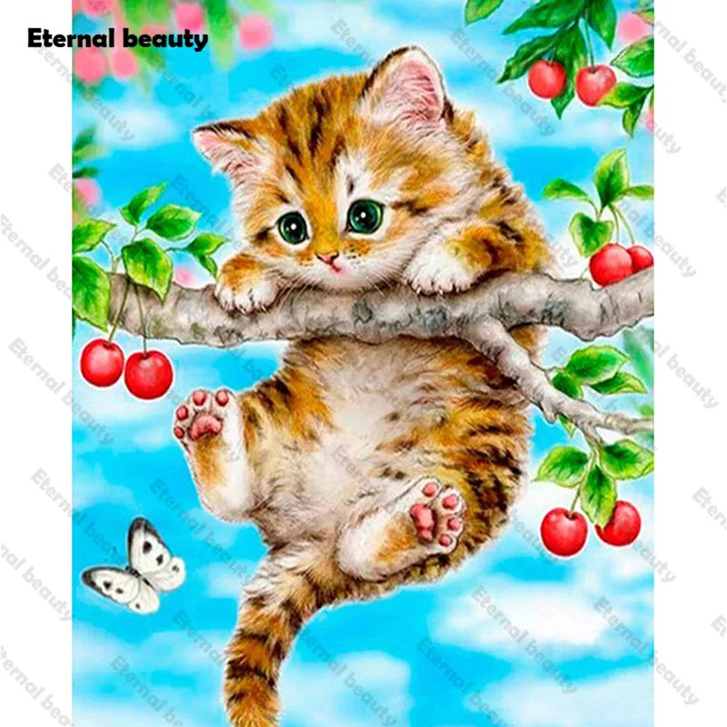 

Cute Kitten 5D Diy Diamond Painting Full Drill Cat Diamond Embroidery Rhinestone Cross Stitch Mosaic Handmade Home Decor Gifts
